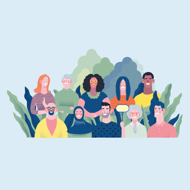 Illustration of a diverse group of people